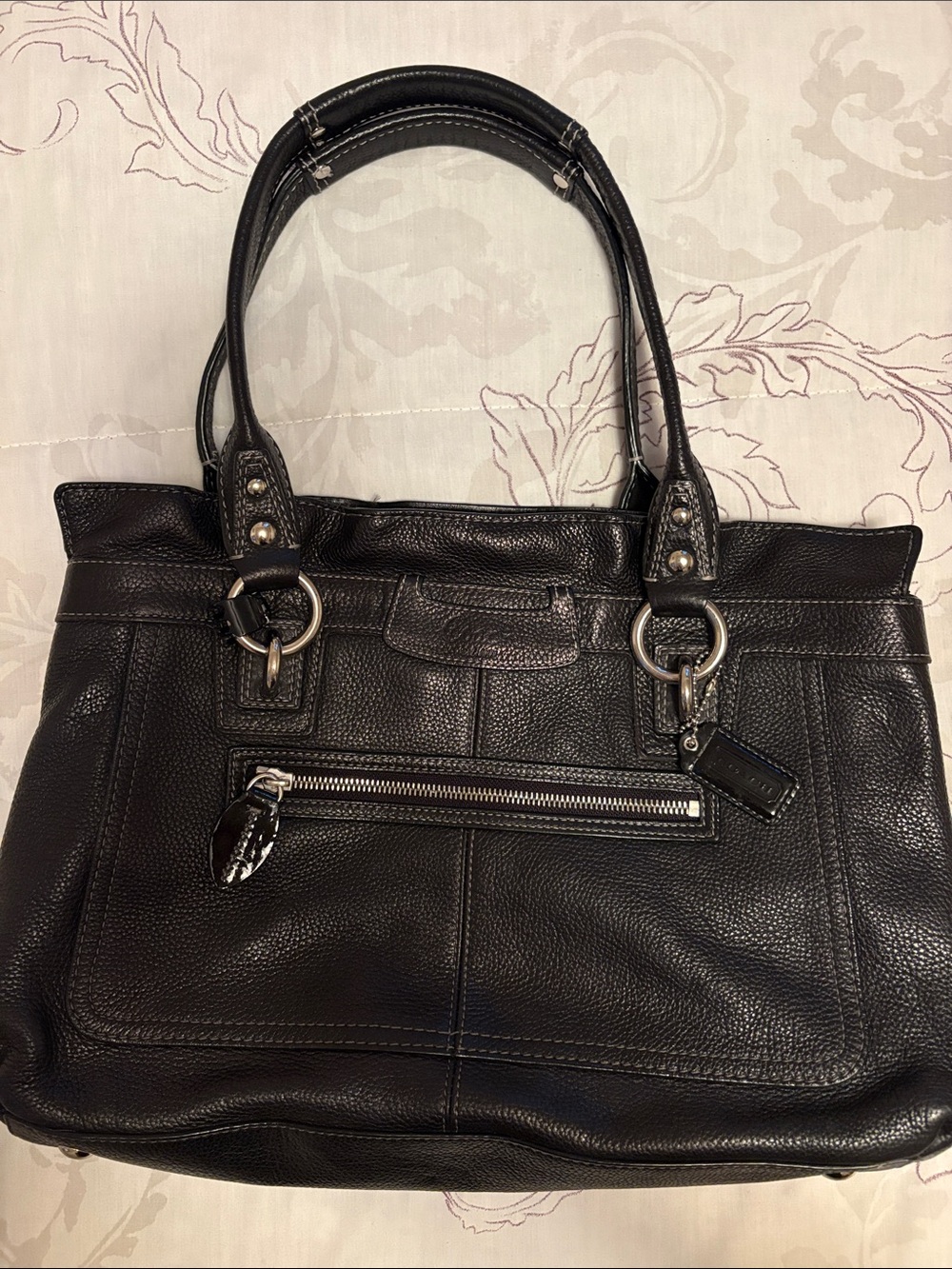 Coach Black Pebbled Leather Shoulder Bag with Silver Hardware